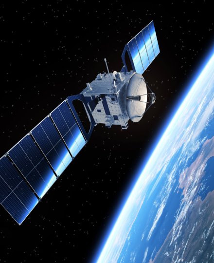 Satellite In Space. 3D Scene.